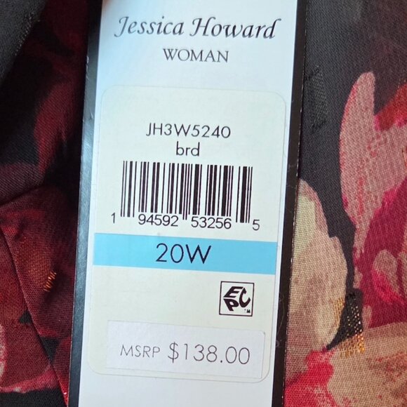 Jessica Howard Plus Size Clip-Dot Chiffon Belted MIDI Dress - Black Red  (NWT) - Picture 6 of 7